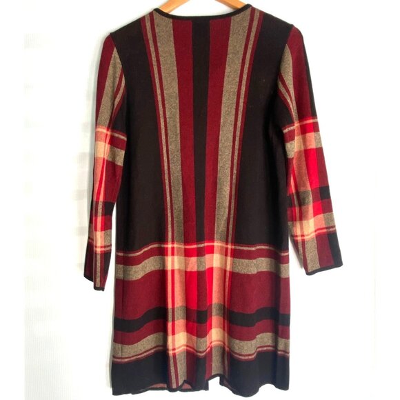 size M Vtg Anne Klein plaid open front long cardigan nova check black red sweate - Picture 7 of 9
